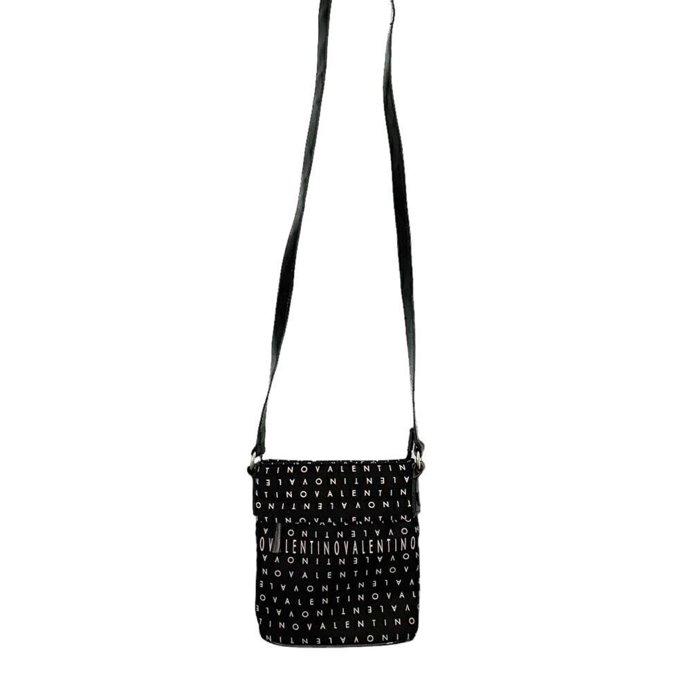 Mario Valentino Black Patent Leather and Canvas Sling Bag Italian Designer Tote